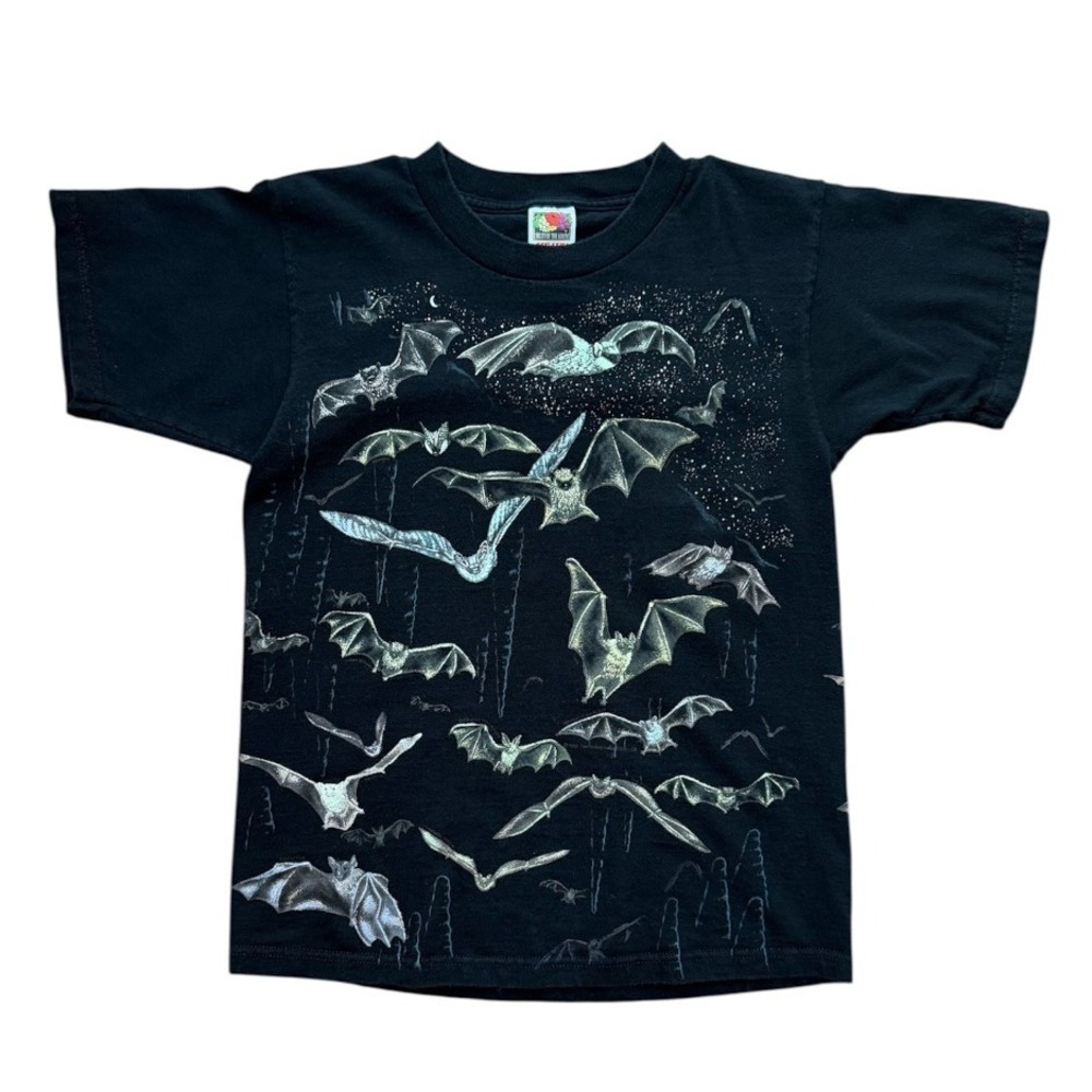 Vintage 90s Bats Halloween Glow in Dark Spooky Nature AOP Art Graphic T-shirt